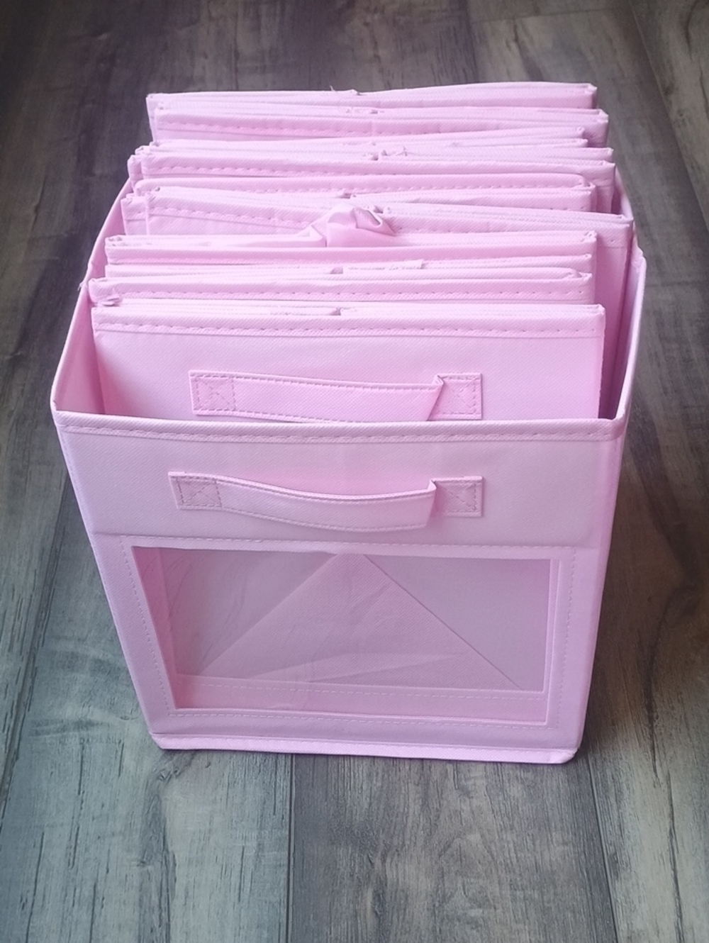 Pink Fabric Storage Bin Foldable  (Set Of 10)